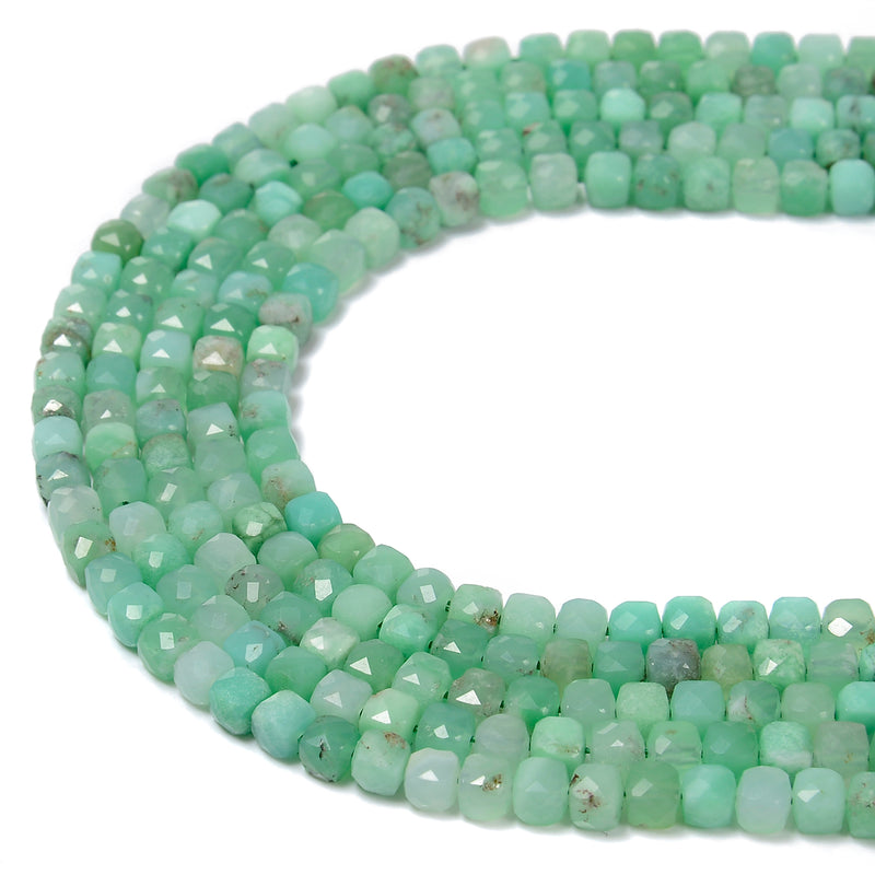 Natural Chrysoprase Faceted Cube Beads Size 4mm 15.5'' Strand