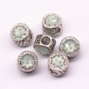 silver micro pave zircon light green synthetic zircon flat wheel charm