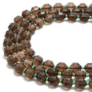 Smoky Quartz Prism Cut Double Point Faceted Round Beads 9x10mm 15.5'' Strand