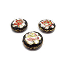 Vintage Cloisonne Black White Flower Handmade Flat Round Single Bead 28mm