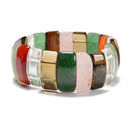 Mixed Gemstone Double Drill Bracelet Rectangle Shape Beads 10x25mm 7.5'' Length