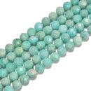 Natural Green Amazonite Faceted Round Beads Size 8mm 15.5'' Strand
