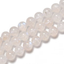 Translucent White Rainbow Moonstone Smooth Round Beads 7.5mm - 12mm 15.5'' Strd