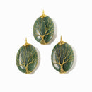 Green Aventurine Tree Pendant Silver Gold Wire Wrap Oval 30x40mm Sold per Piece