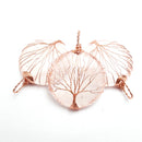 rose quartz tree pendant copper wire wrap round