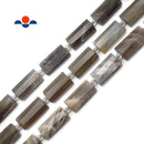 Gray Moonstone Faceted Flat Rectangle Cylinder Tube Beads 14x28mm 15.5" Strand