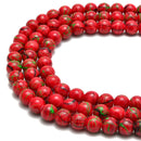 Red Green Splash Printed Glass Smooth Round Beads Size 6mm 8mm 10mm 15.5" Strand