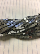 silver plated hematite smooth cube beads