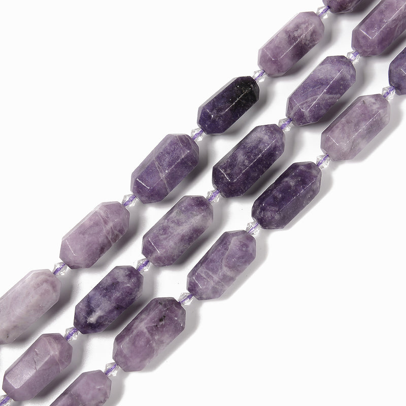 Natural Lepidolite Prism Cut Double Point Beads Size 15x25mm 15.5'' Strand
