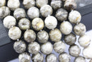 silver leaf jasper faceted round beads