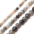 Black White Dragon Vein Agate Faceted Round Beads 6mm 8mm 10mm 15.5" Strand