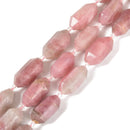 Natural Madagascar Rose Quartz Prism Cut Double Point 15x25mm 15.5'' Strand