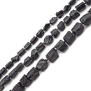 Black Tourmaline Rough Irregular Cylinder Tube Beads 10mm 15mm 18mm 15.5''Strand