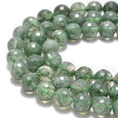 green rutilated quartz faceted round beads
