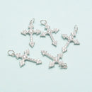 925 Sterling Silver Cross with Clear Cubic Zirconia Charm Pendant Size 12x20mm