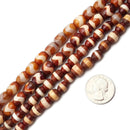 Red Antique Tibetan Dzi Agate Barrel Drum Beads 8x9mm 9x12mm 15.5" Strand