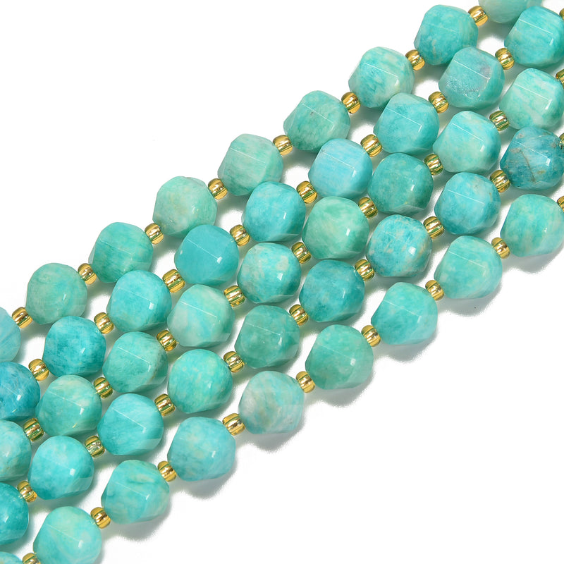 Natural Green Amazonite Faceted Spiral Twist Beads Size 8x10mm 15.5'' Strand