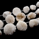 White Druzy Snow Quartz Cone Flower Drop Geode Beads 16-20mm 7pcs