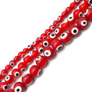 Red Evil Eye Glass Smooth Round Beads Size 6mm 8mm 15.5" Strand