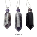 Natural Stone Essential Oil Necklace Perfume Bottle Faceted Points & Silver Chain