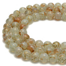 Green Glass Brown Splash Smooth Round Beads Size 14mm 15.5" Strand