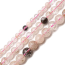 Translucent Pink Rutilated Quartz Smooth Round Beads 6mm 8mm 10mm 15.5" Strand