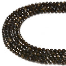 Gold Sheen Obsidian Faceted Round Beads Size 2mm 3mm 4mm 15.5'' Strand