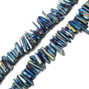 Metallic Blue Green AB Electroplated Quartz Top Drilled Beads 15.5" Strand