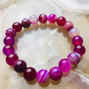 fuchsia pink Striped agate bracelet smooth round