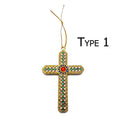 Cloisonne Christmas Tree Ornament Crucifix Cross 3.75 x 4" Wide Sold Per Piece