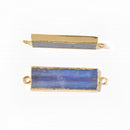 Kyanite Gold Electroplated Edge Rectangle Bar Connector Pendant Charm 11x30mm