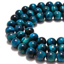 Blue Green Tiger's Eye Smooth Round Beads 4mm 6mm 8mm 10mm 12mm 15.5" Strand