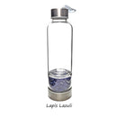 crystal infused healing glass water bottle with gemstone chips tall