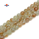 Green Glass Brown Splash Smooth Round Beads Size 14mm 15.5" Strand