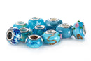 Mix Silver Plate Aquamarine Theme Murano Lampwork European Glass Crystal Beads