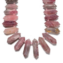 Madagascar Rose Quartz Graduated Top Drill Faceted Points Size 30-50mm 15.5''Str