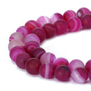 fuchsia Striped agate matte round beads