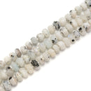 White Moonstone Black Specks Faceted Rondelle Beads 6x10mm 7x12mm 15.5'' Strand
