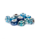 Mix Silver Plate Blue Zircon Theme Murano Lampwork European Glass Crystal Beads