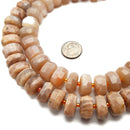 Peach Moonstone Irregular Faceted Rondelle Wheel Beads Approx 8x16mm 15.5"Strand