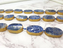 sodalite oval bezel slab gold leaf edge beads