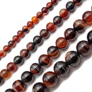 Mahogany Brown Stripe Agate Smooth Round Beads 6mm 8mm 10mm 12mm 15.5" Strand