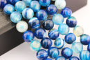 blue Striped agate smooth round beads