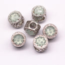 silver micro pave zircon light green synthetic zircon flat wheel charm