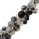 black tourmalinated quartz smooth round beads