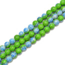 Blue Green Printed Glass Smooth Round Beads Size 6mm 8mm 10mm 15.5" Strand