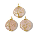 Rose Quartz Tree Pendant Silver Rose Gold Wire Wrap Round 35mm Sold per Piece