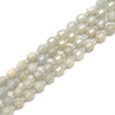 White MoonstonePrism Cut Double Point Faceted Round Beads 9x10mm 15.5" Strand