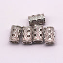 silver plated micro pave zircon cylinder shape charm