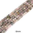 Natural Pink Tourmaline & Lepidolite Faceted Cube Beads 4mm 6mm 15.5'' Strand